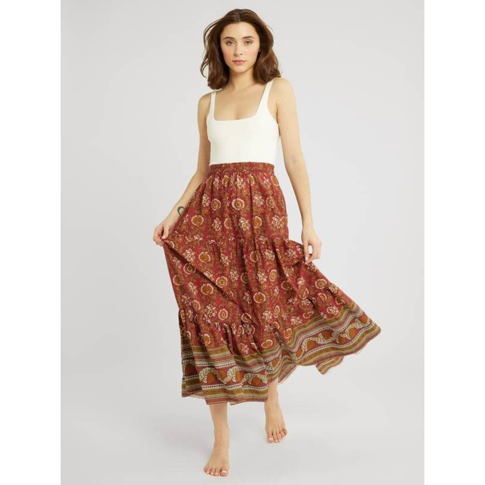 Mille Paoloa Maxi Tiered Boho Skirt in Cinnabar M